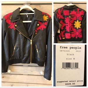 Free People Leather Abstract Jacket